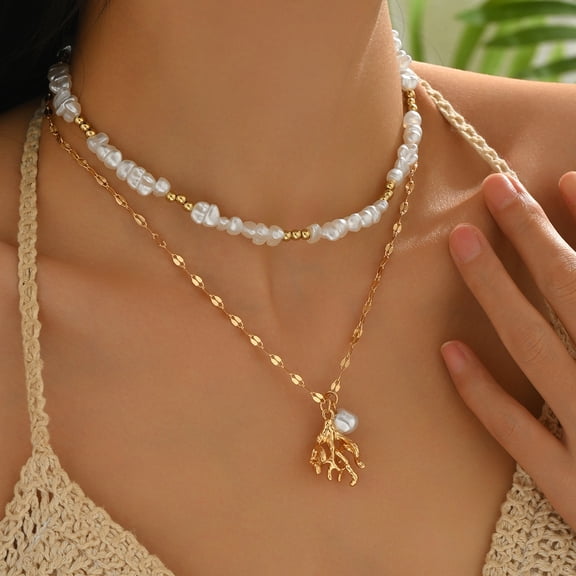 NICKSUN Gold Charm Necklace Beach Jewelry for Women Summer Imitation Pearl Coin Chain Western Accessories