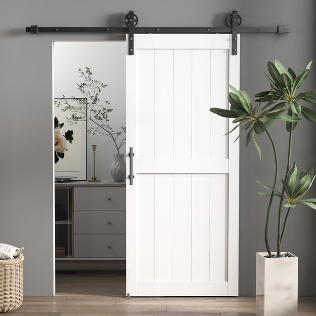 HOMCOM 32"x84"Sliding Barn Door with Hardware Kit, Waterproof, White
