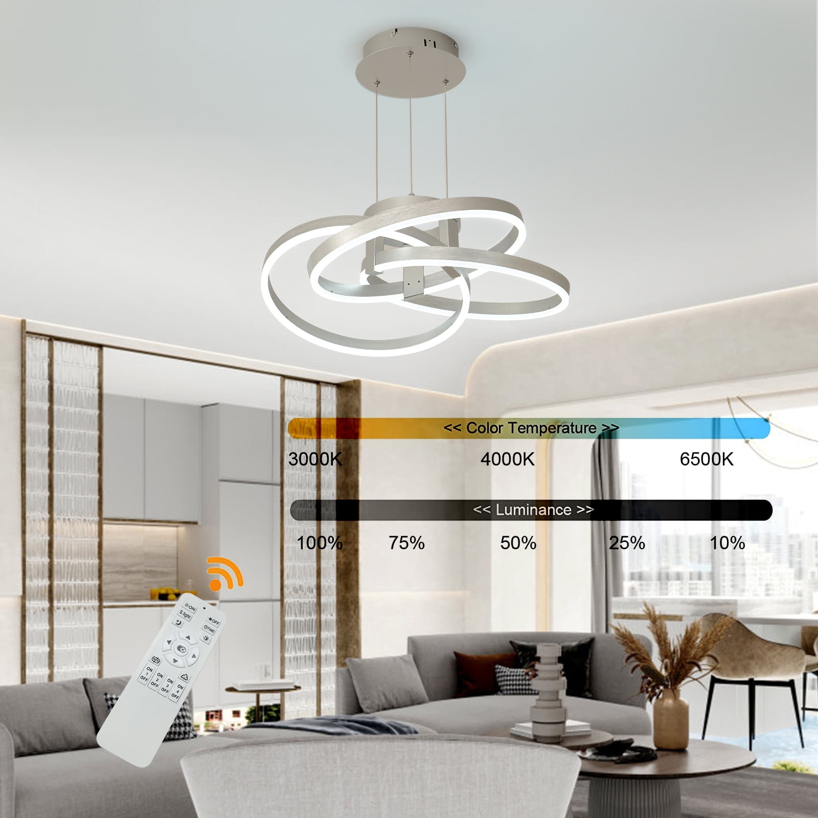 Modern LED Pendant Lighting for Dining Room & Kitchen Island Stepless Dimmable Pendant Light with Remote Dimming Chandelier Contemporary Adjustable Ceiling Fixture Ceiling Light