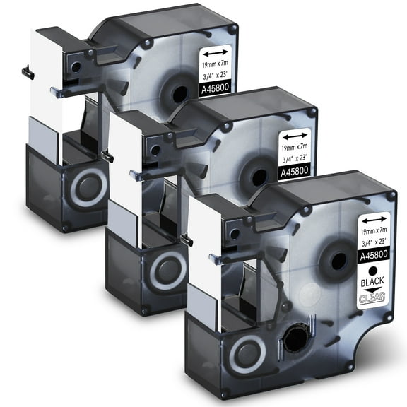 GREENCYCLE 3PK Compatible for DYMO D1 Label Tape 45800 S0720820 19mm 7m Black on Clear for LabelManager LabelPoint LabelWriter 3M Label Maker