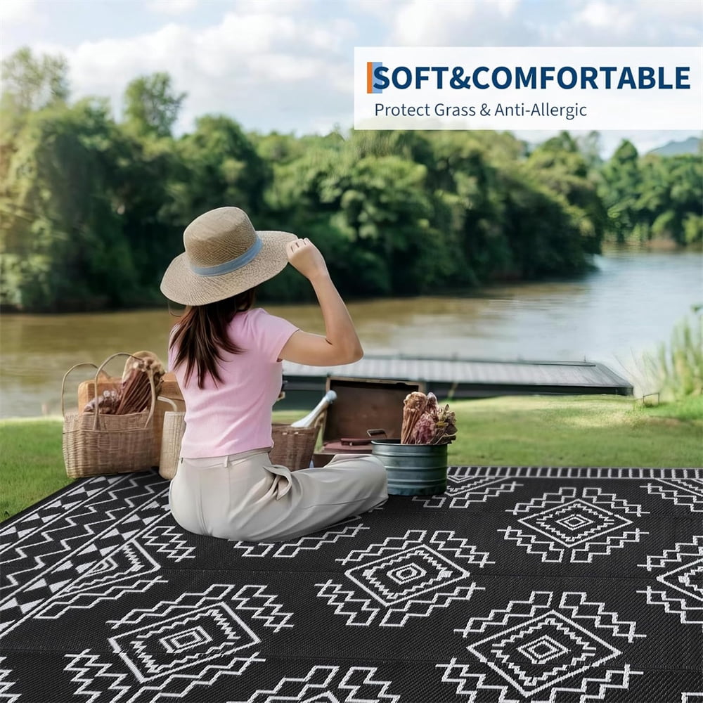 Outdoor Rug for Patio Waterproof 8×10ft/9×12ft/9×18ft Outdoor Reversible Plastic Straw Rug Large RV Mat Outside Camping Carpet for Deck Backyard Balcony Picnic Garden Picnic