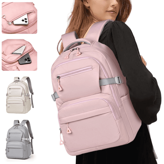 Aesthetic Large Laptop Backpack Y2K Vintage College Daypack for Travel Work Lightweight Waterproof Commute Bag (Beige)