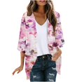 thumbnail image 2 of Dolkfu Kimonos for Women Floral Print Puff Sleeve Cardigan Loose Chiffon Cover Up Casual Blouse Tops, 2 of 5