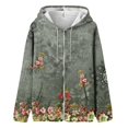 thumbnail image 5 of Floral Zip-Up Hoodie for Women, Long Sleeve Oversized Sweatshirt Jacket - Casual Loose Fit Lightweight Outerwear with Pockets Army Green L, 5 of 6