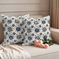 thumbnail image 2 of Blue Floral Vintage Outdoor Waterproof Pillow Covers, Farmhouse Shabby Botanical Decorative Square Throw Pillowcase Sofa Cushion Sham for Patio/Couch/Chair, 20"x20" 2 Pack, 2 of 8
