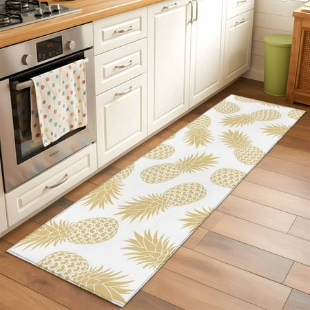 2 x6 Rug Runners for Hallways Kitchen Pineapple Non Slip Entryway Beside Floor Carpet Runner Yellow Summer Tropical Fruit Minimalist Washable Laundry Room Bedroom Throw Rugs Mat for Family Pet