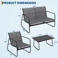 thumbnail image 2 of Ensemble de Conversation de Patio 4 Pcs, Causeuse 2 Chaises en Textilène Table Basse en Verre, Cadre en Acier Enduit de Poudre, Mobilier d'Extérieur Résistant aux Intempéries pour Cour Arrière Balcon, Noir Gris, 2 of 8