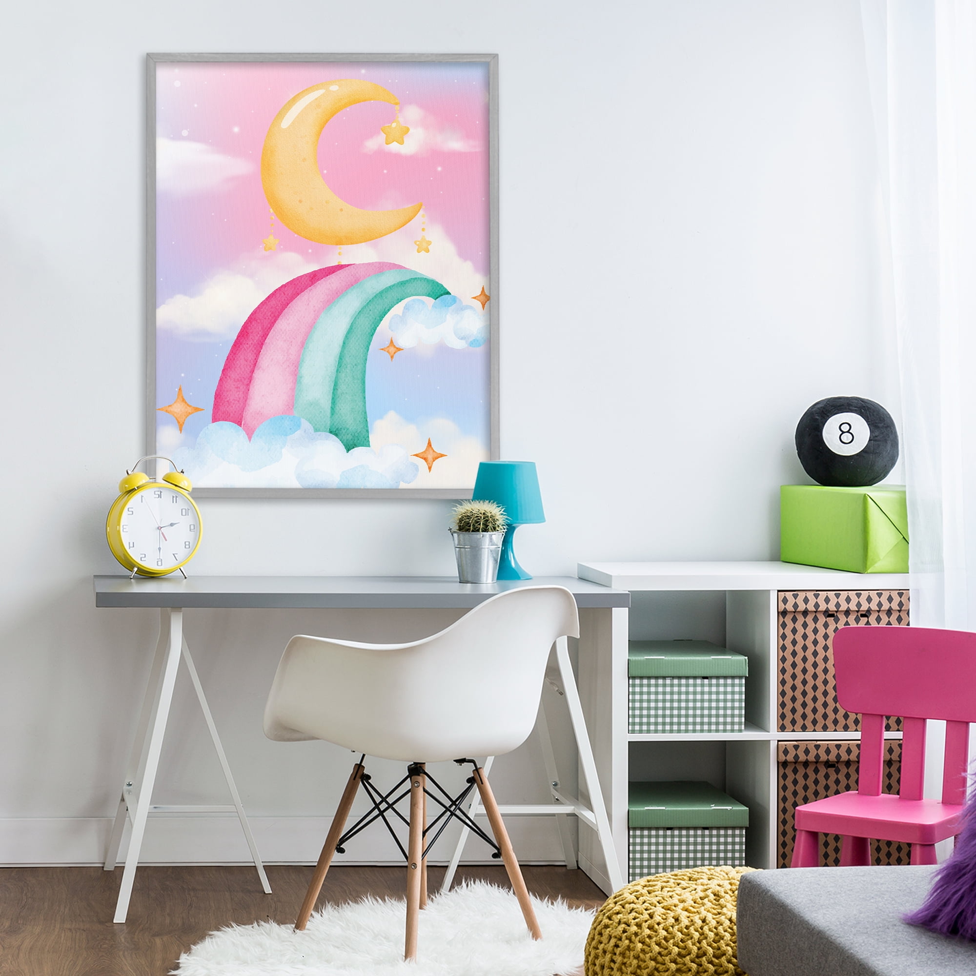 Moon Rainbow in Clouds Gray Framed Giclee Art, design by Jesse Keith