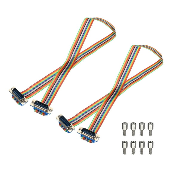 2 Pcs IDC Rainbow Wire Flat Ribbon Cable DB15 Male to DB15 Male 19.7 Inch Length 2.54mm Pitch