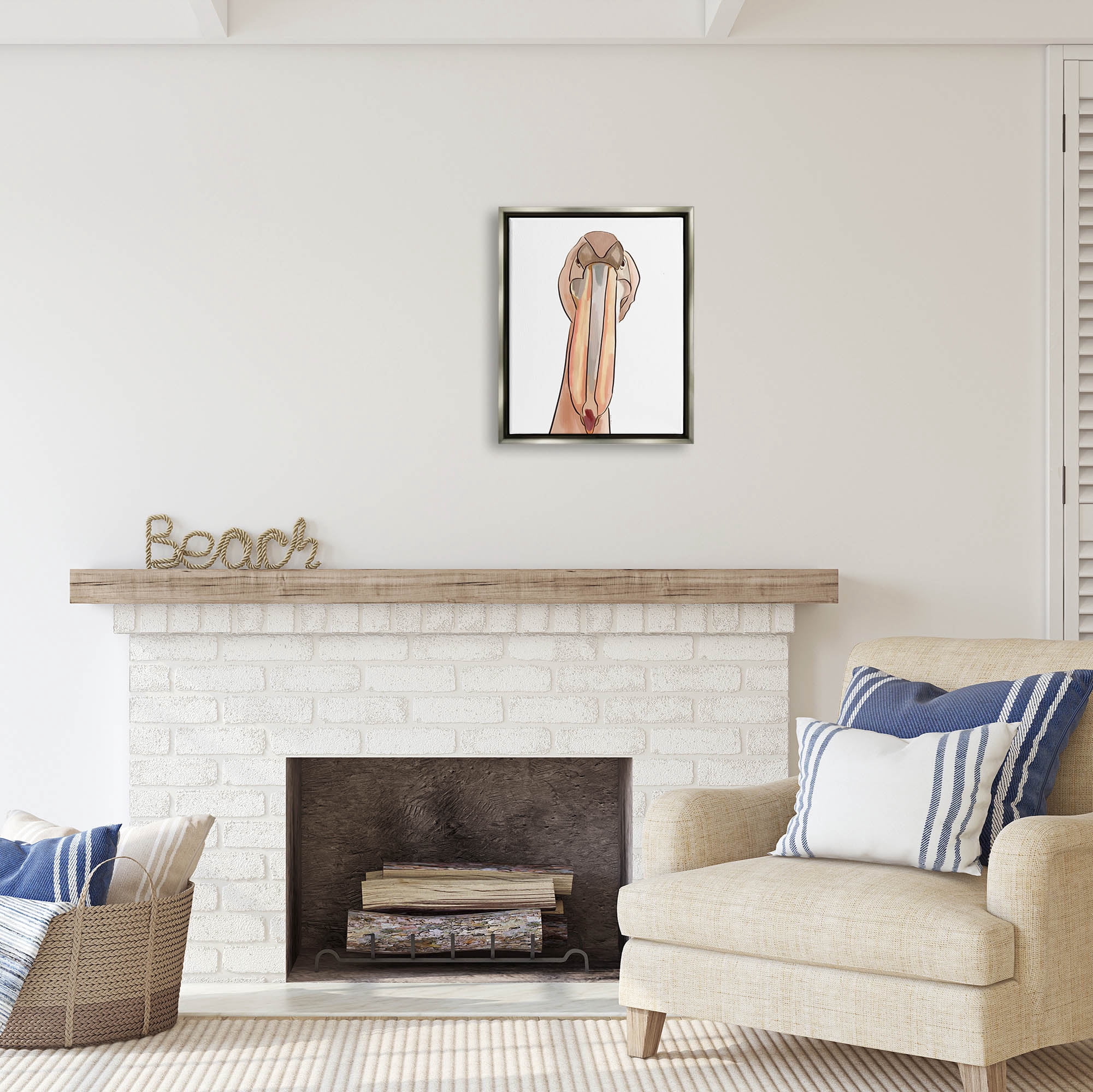 Stupell Industries Pelican Portrait with Long Beak Coastal Painting Gray Floater Framed Art Print Wall Art