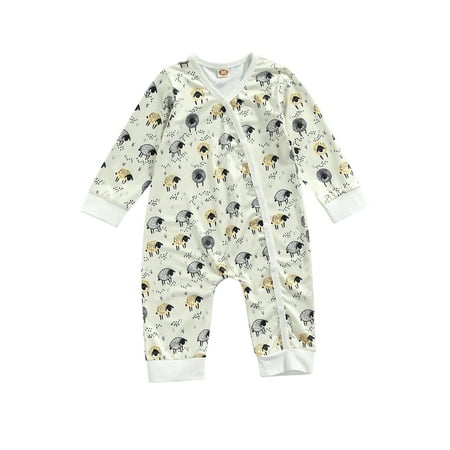 

Sheep Print Romper Baby Casual Long Sleeve Round Neck Jumpsuit