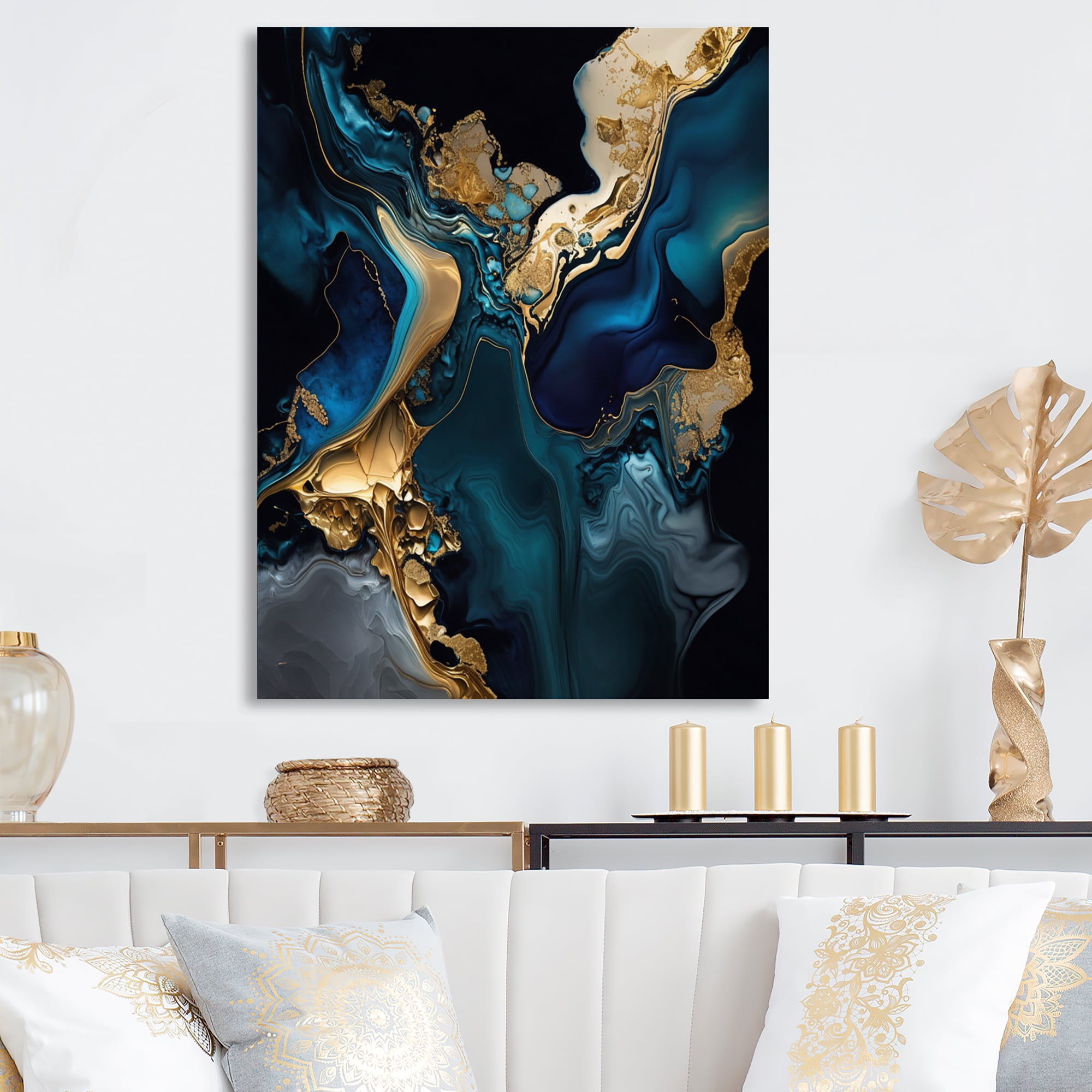 Designart Abstract Geode Marble Blue IV Canvas Wall Art