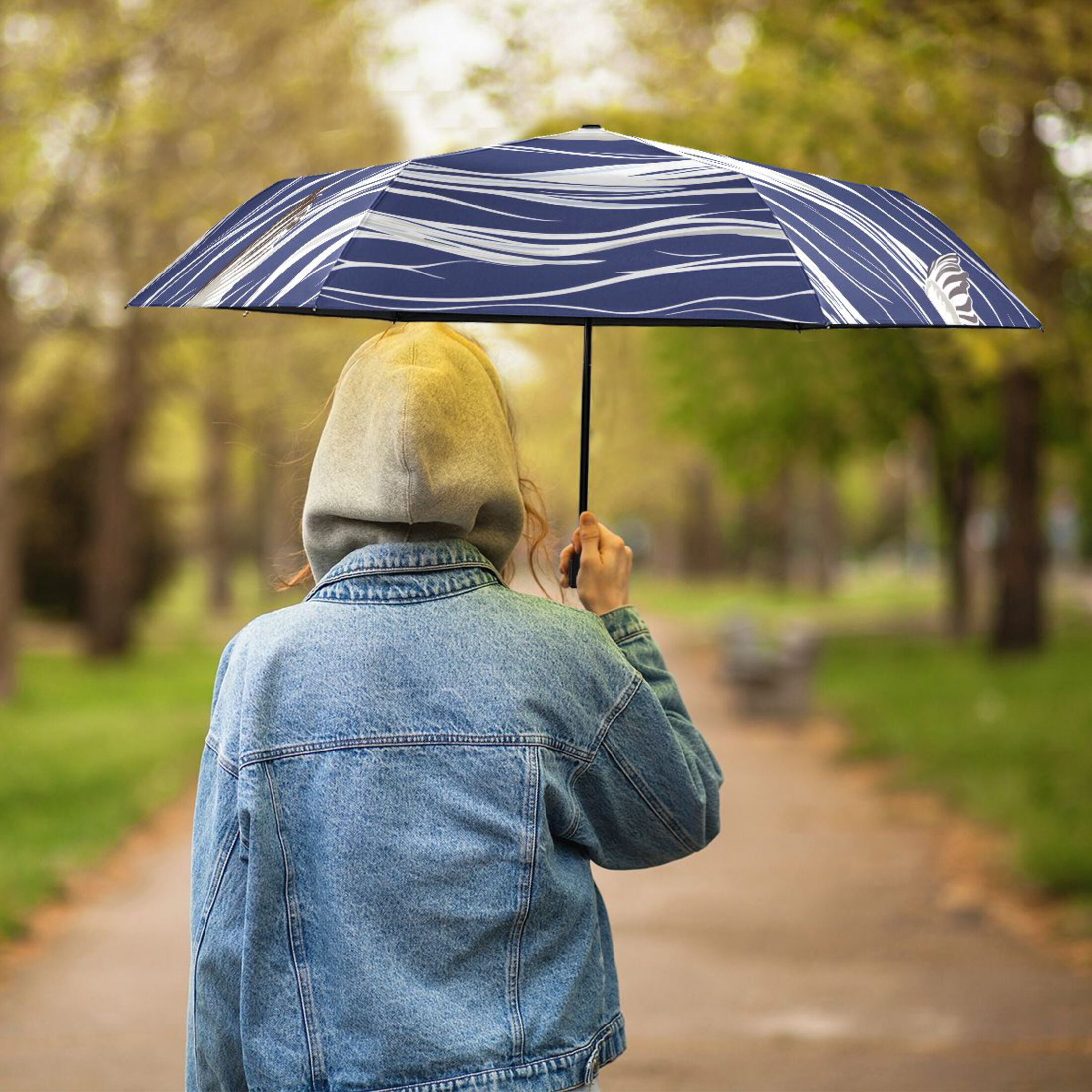 ALAZA Seagull on Wave UPF 50+ Compact Folding Umbrella for Rain Travel Umbrella Packable