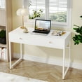 thumbnail image 3 of Tribesigns Modern Simple 47 inch Computer Desk with 2 Storage Drawers, Makeup Vanity Console Table, White, 3 of 10