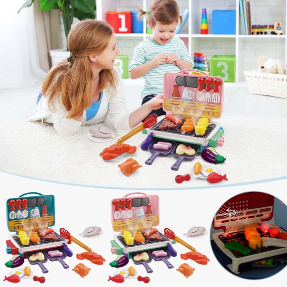 onlyliua para Interior/Exterior Parrilla de Barbacoa para Niños, Juguete de Cocina, Juego de Comida Realista con Luz y Sonido Que Cambia de Color.