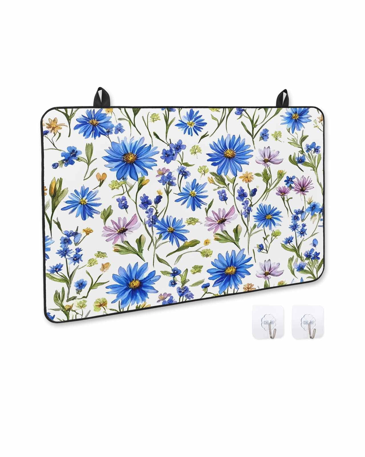 nqOlkjepod Large Induction Cooktop Protector Mat 24"x21", Blue Flower Stove Top Covers for Electric Stove, Pink Botanical Blossoming Floral Plant Stove Burner Cover Mats, Glass Top Stove Cover