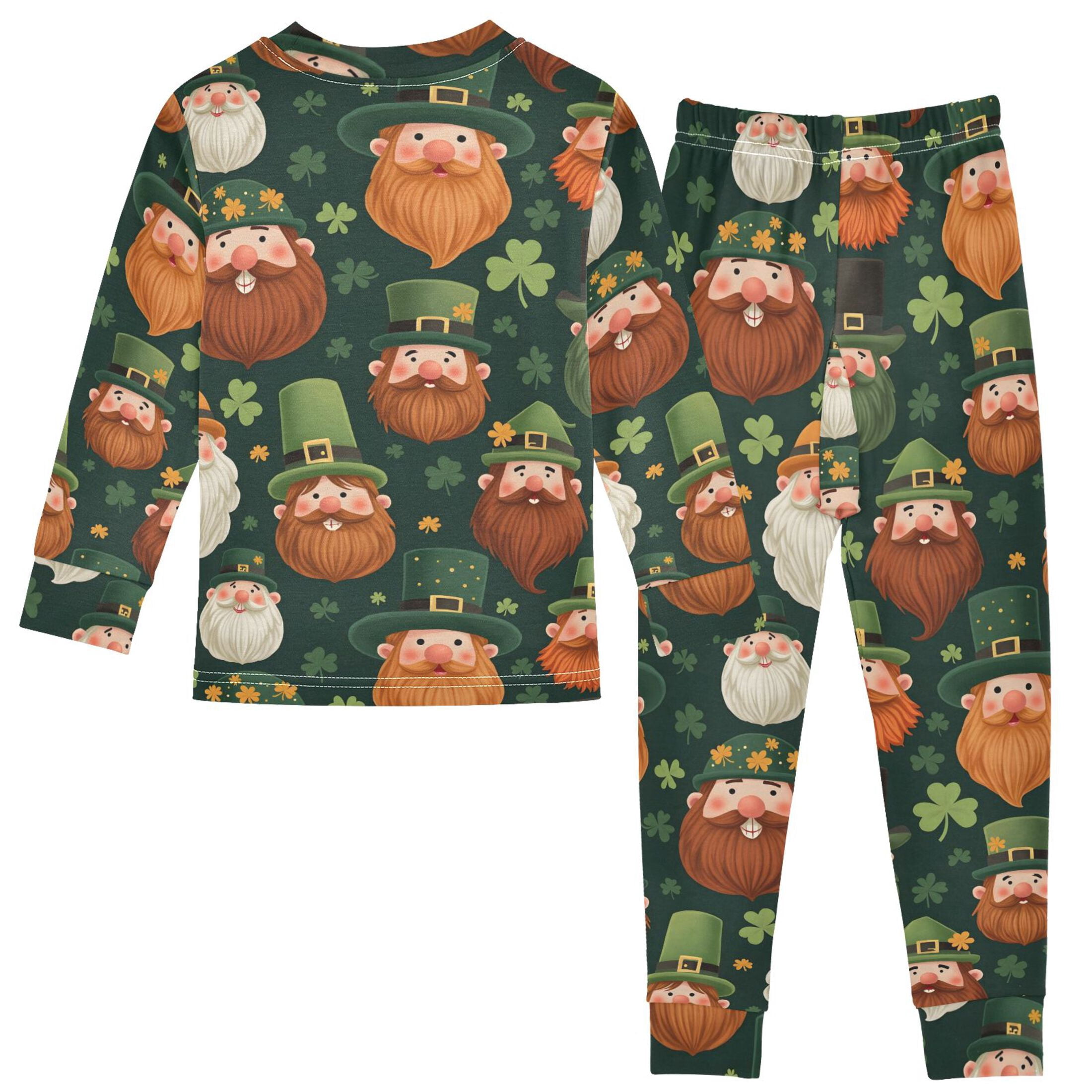 Beard Green Elf Pattern Cotton Pajamas 2 Piece Set Sleepwear Soft and Comfortable Homewear Nightwear