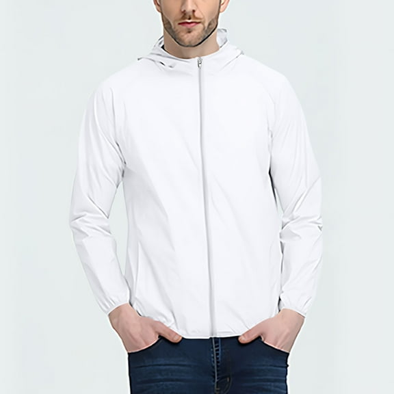 KeShDi Mens Jacket Men's Thin Sports Multi-bag Casual Loose Mountaineering Tooling Outdoor Long Sleeve Hooded Casual Outwear Jackets White 3X