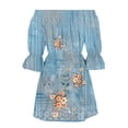 thumbnail image 4 of Women's Casual Tennis Dress Women Summer Dresses Print Beach Off Shoulder Tunic Casual Loose Fit Sleeve Dress Blue XXL, 4 of 4