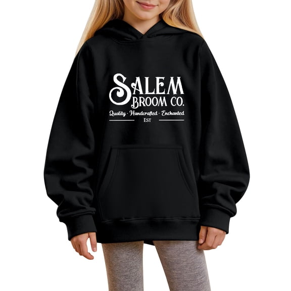 Mercatoo Halloween Cute Hoodie for Girls Oversized Pullover Funny Letter Print Sweatshirts Comfy Tops Teens Trendy Clothes