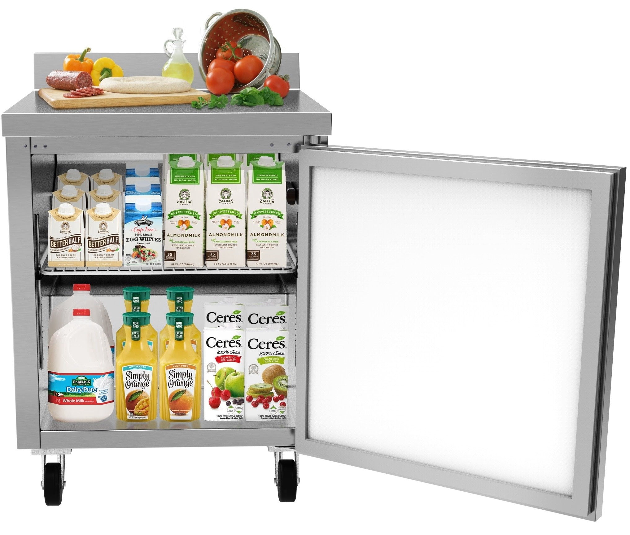 KoolMore 27" Stainless Steel Worktop Commercial Refrigerator with 3 1/2 Backsplash - 6.3 cu.ft, RWT-1D-6C