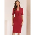 thumbnail image 4 of Vestido de tubo Allegra K para mujer cuello en V manga corta Bodycon midi Rojo XL, 4 of 6
