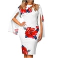 thumbnail image 1 of QIPOPIQ Robes pour Femmes Robe à Étages Fumée Manches Courtes Robes Décontractées Col Rond Robe d'Été Imprimé Fermeture Éclair Boutons Robes Offres 2023, 1 of 6
