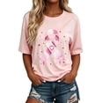 thumbnail image 2 of Weikingp Breast Cancer Shirts for Women Short Sleeve Casual Tops Cute Love Heart Ribbon Graphic Print Tee Vintage Floral T Shirt Baseball Shirt Going Out Tops Pink XL, 2 of 3