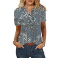 thumbnail image 3 of Gibobby Playera Manga Corta para Mujer Camiseta suelta informal con cuello en V para mujer, blusa manga corta con estampado(Azul,CH), 3 of 5