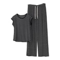 thumbnail image 3 of Women's Striped Two Piece Set, Short Sleeve Top Wide Leg Pants Set, Black and White Stripe Summer Outfits for Women, Casual Lounge Set, Vacation and Maternity Outfits-Black, 3 of 6