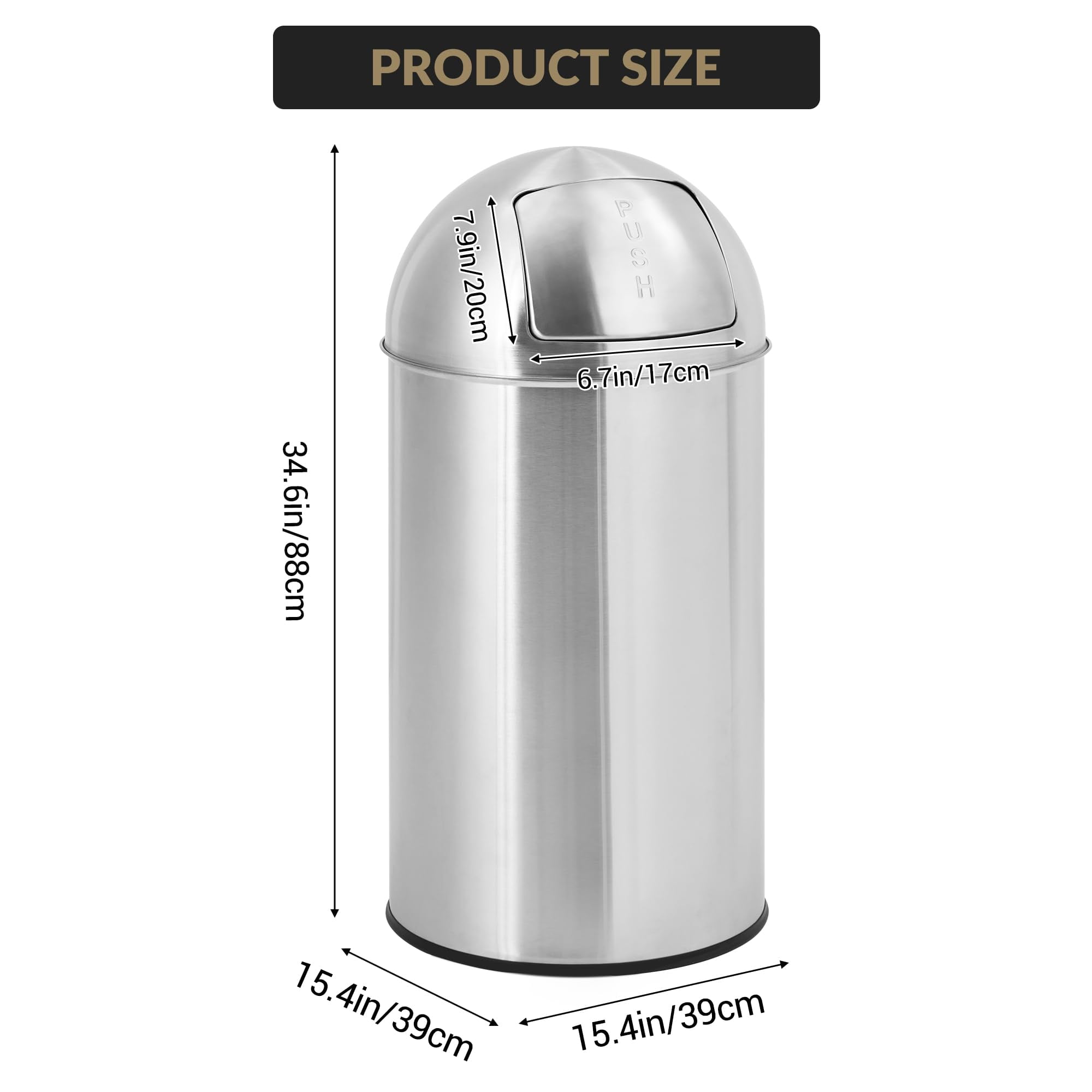 Luku 18 Gallon/70L Stainless Steel Trash Can, High-Capacity Hands-Free Waste Bin for Kitchen