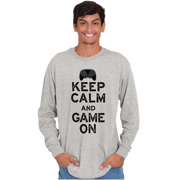 Vintage Keep Calm Video Game On Nerd Plus Size Long Sleeve Graphic Tee Shirt Brisco Brands 2X