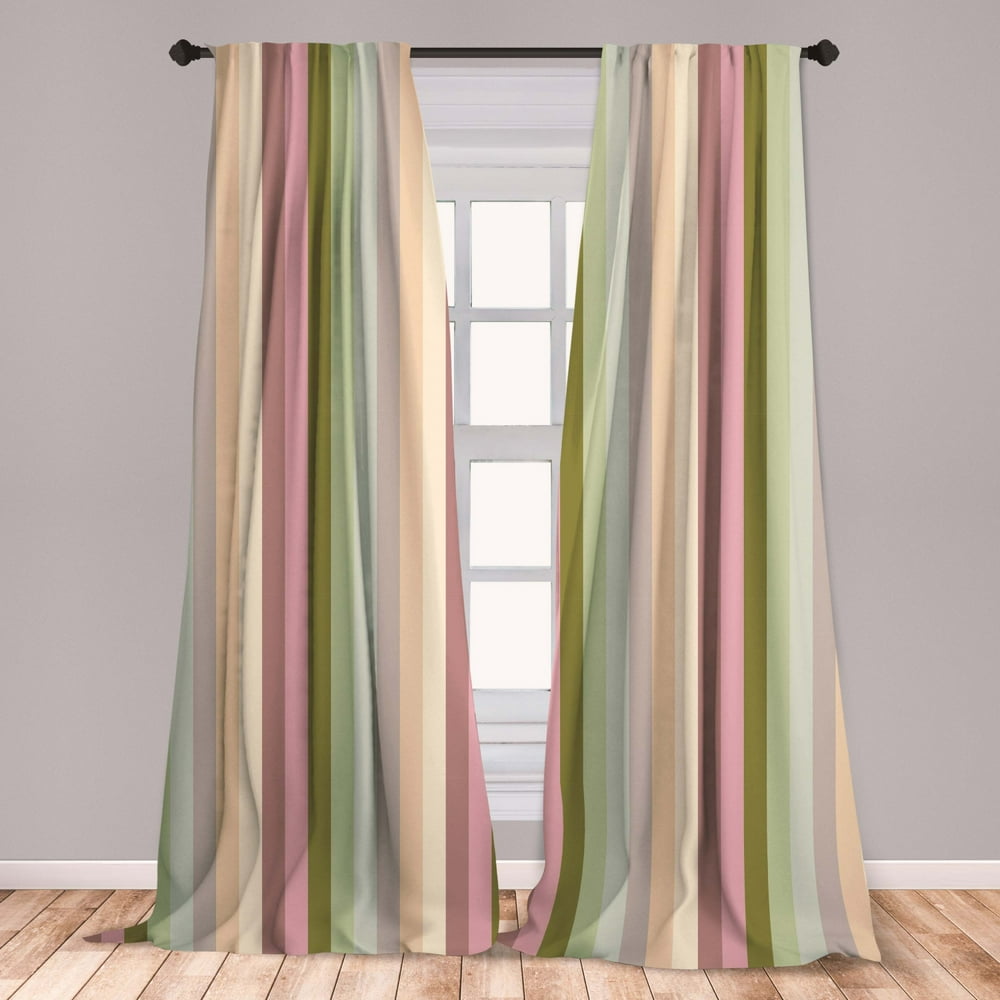 Stripes Curtains 2 Panels Set, Colorful Pattern with Pastel Colored