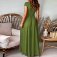 thumbnail image 5 of Baqcunre Wedding Guest Dresses For Women Women'S Deep V Neck Short Sleeve Long Dresses Pleated High Waist Slit Club Party Evening Maxi Dress Homecoming Dresses Maxi Dress Army Green Dress L, 5 of 7