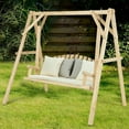 thumbnail image 3 of GVN Porch Swing with Stand,Outdoor Relaxation Swings,Outdoor Wooden Porch Bench Swing Chair with Rustic Curved Back, 3 of 10