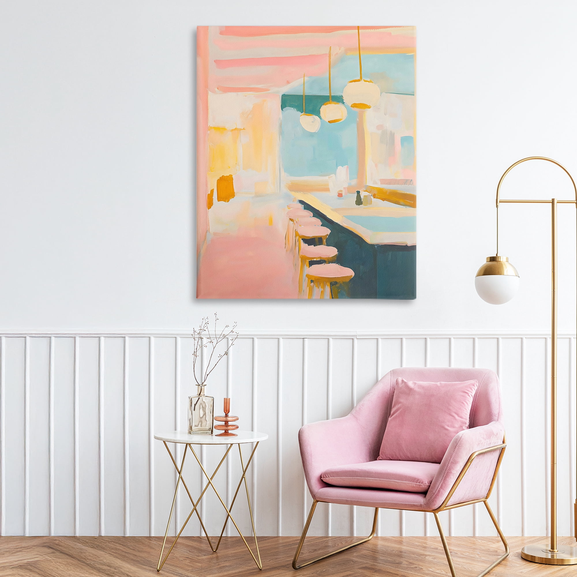 Stupell Industries Pastel Pink Bar Stools Canvas Wall Art, design by The Prints Vibe