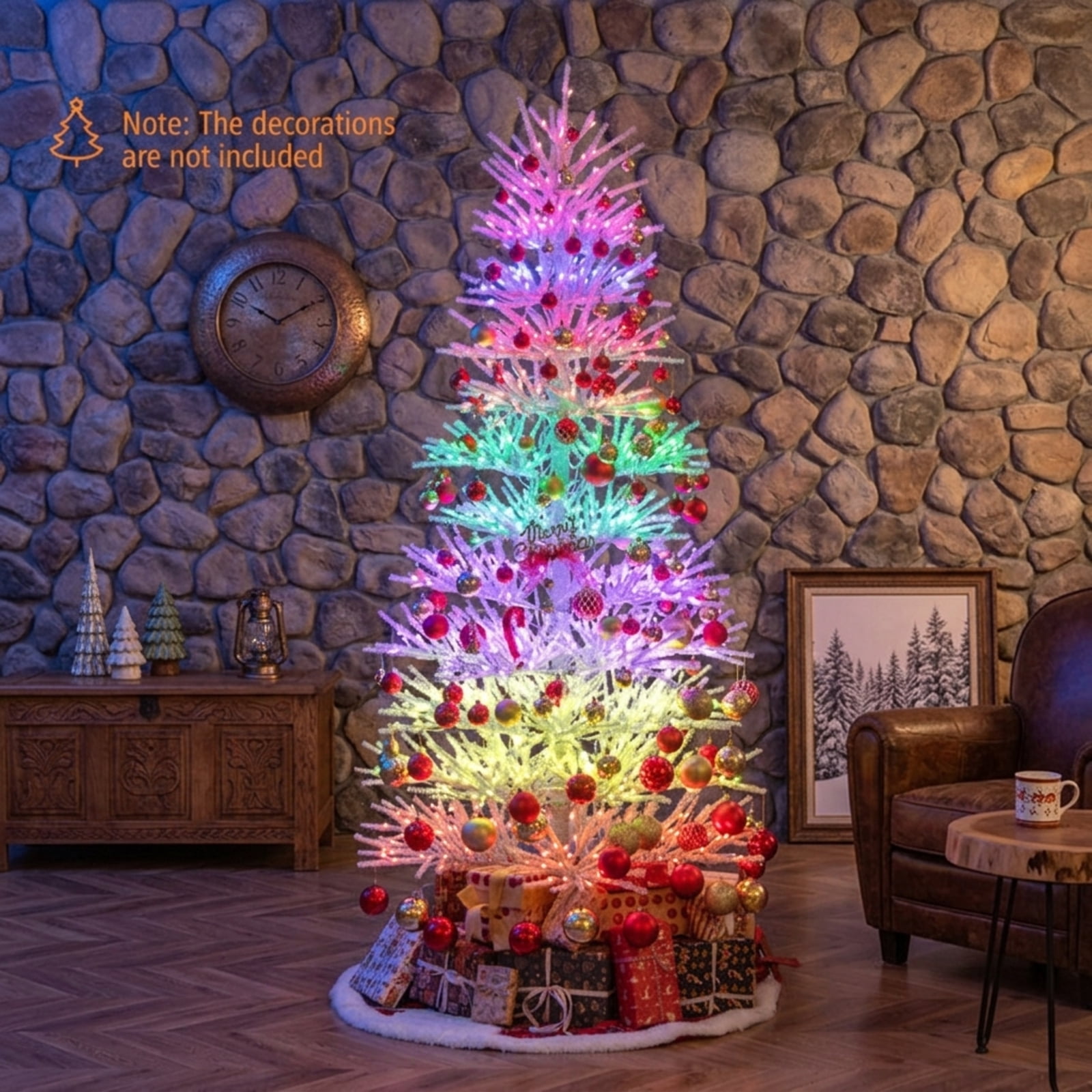 RUIE 7 ft White Christmas Tree, Pre-Lit Hinged Artificial Xmas Tree with 923 LED Lights and 820 Coral-Like Branch Tips for Home