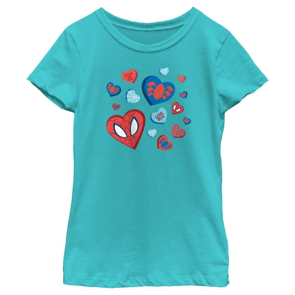 Girl's Marvel Spider-Man Candy Hearts Graphic Tee Tahiti Blue Medium