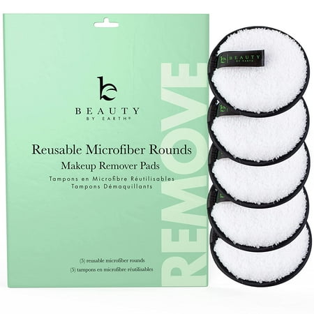 Beauty by Earth Reusable Microfiber Makeup Remover Pads - Pack of 5 Face Wipes for Women to Remover Make Up, For Face Makeup or as Eye Makeup Remover, Includes Small Laundry Bag for Washable Cleansing