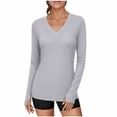 thumbnail image 1 of Chandails à Manches Longues pour Femmes, Chandails de Protection Solaire pour la Randonnée, le Camping et l'Entraînement, Col en V, Chandails Amples, Hauts, 1 of 6