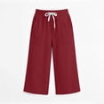thumbnail image 4 of Fengactive Kids Summer Solid Loose Wide Leg Capri Sweatpants Drawstring Elastic Waist Large Patch Pocket Casual Athletic Cropped Trousers 5-15T, 4 of 9