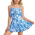thumbnail image 2 of Conairie Girl Swimsuit One Piece Cute Floral Print Kids Swimwear with Sun Protection Adjustable Straps Bathing Suit Blue 9-10 Y, 2 of 6
