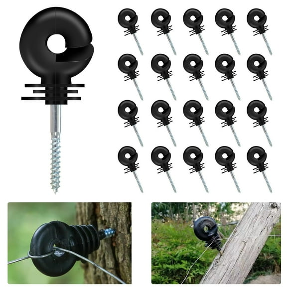 20pcs Black Electric Fence Insulator Screw-In Insulator Fence Ring Post Wood Post Insulator Fence Post Insulator