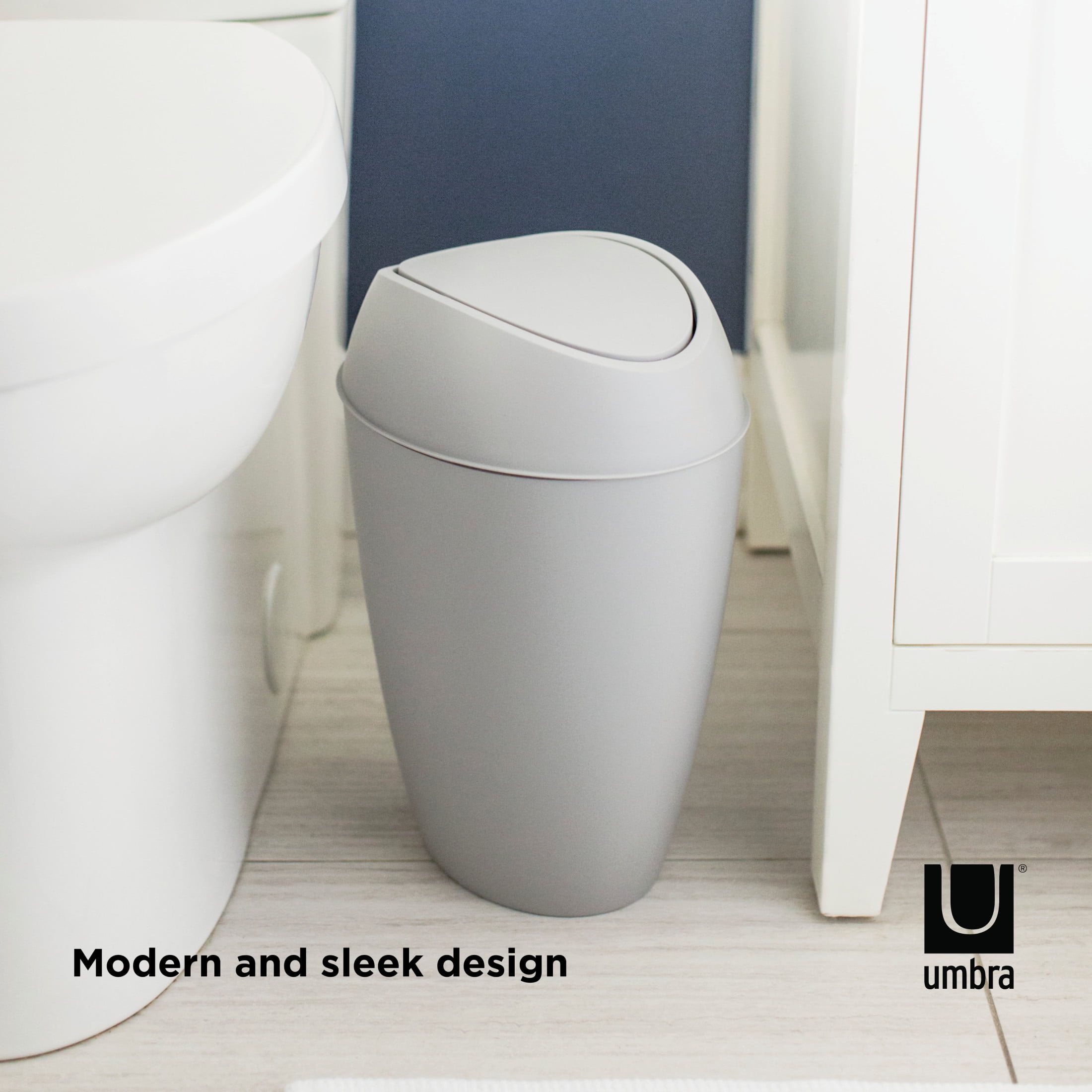Umbra 2.4 gal Twirla Polypropylene Swing-Top Lid Bathroom Trash Can Garbage Can, Grey