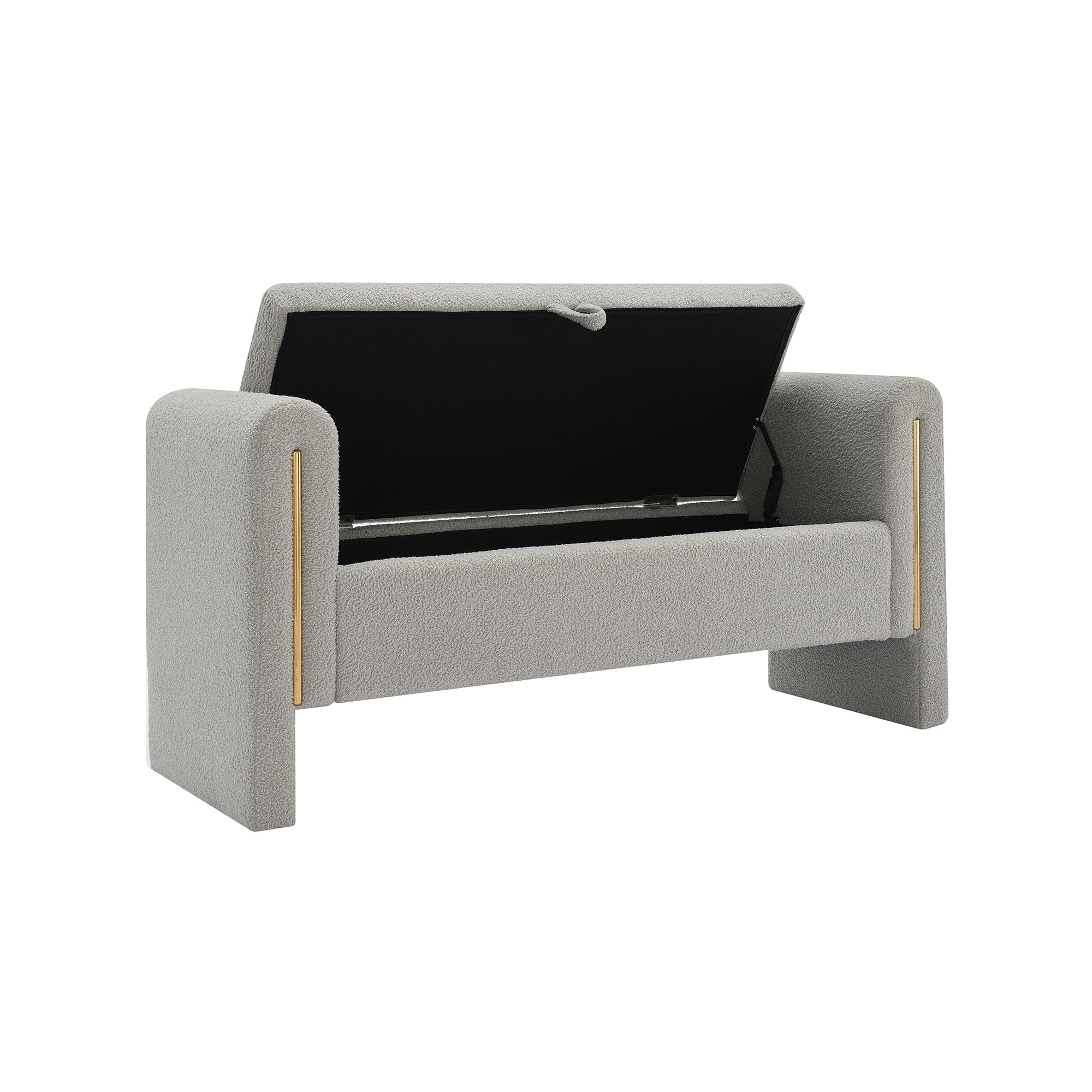 Miniyam Modern Teddy Fabric Upholstered Bed End Bench with Arms and Storage, for Living Room,Bedroom, Gray