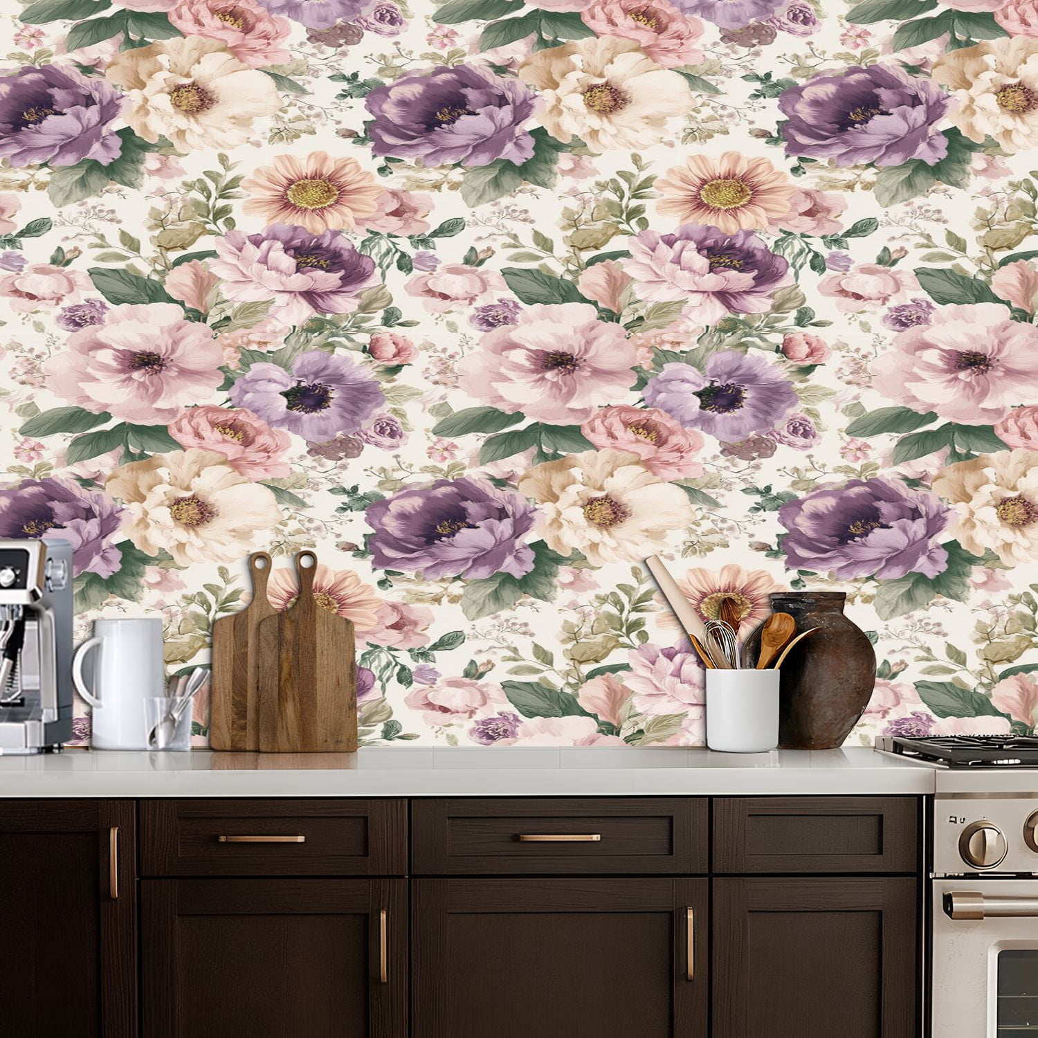 Flower Peel and Stick Wallpaper 17.7in x 9.8ft Floral Soft Pastels Blooms Lavender Peach Pink Contact Paper Vinyl Waterproof Self Adhesive Wall Paper for Bedroom Shelf Cabinet Renter Friendly