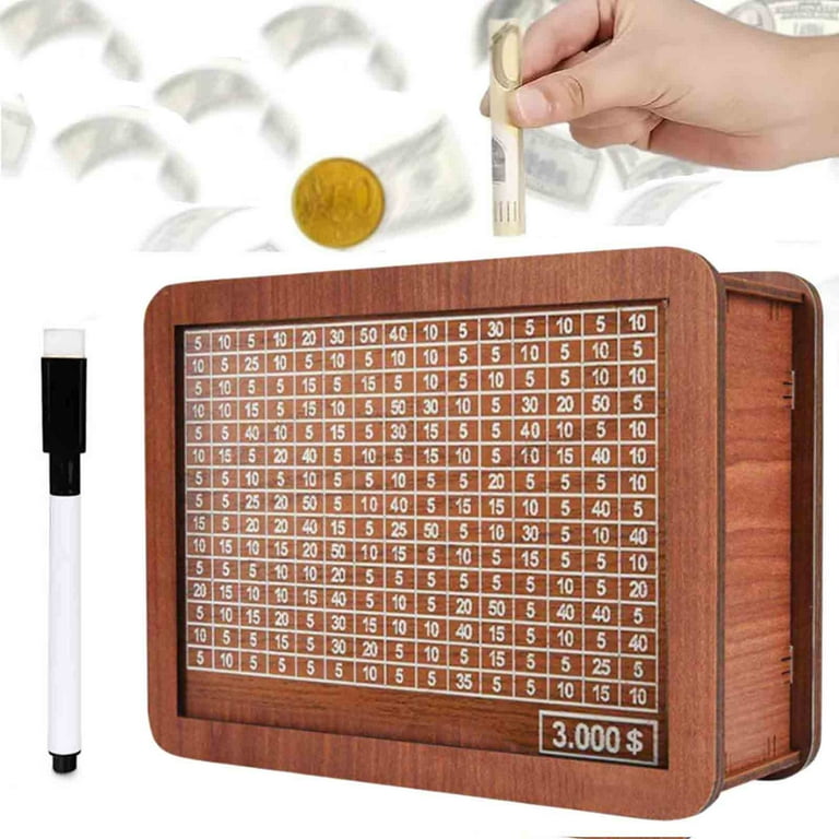 IMossad Cash Vault Wooden Savings Box, Wooden Cash Money Saving