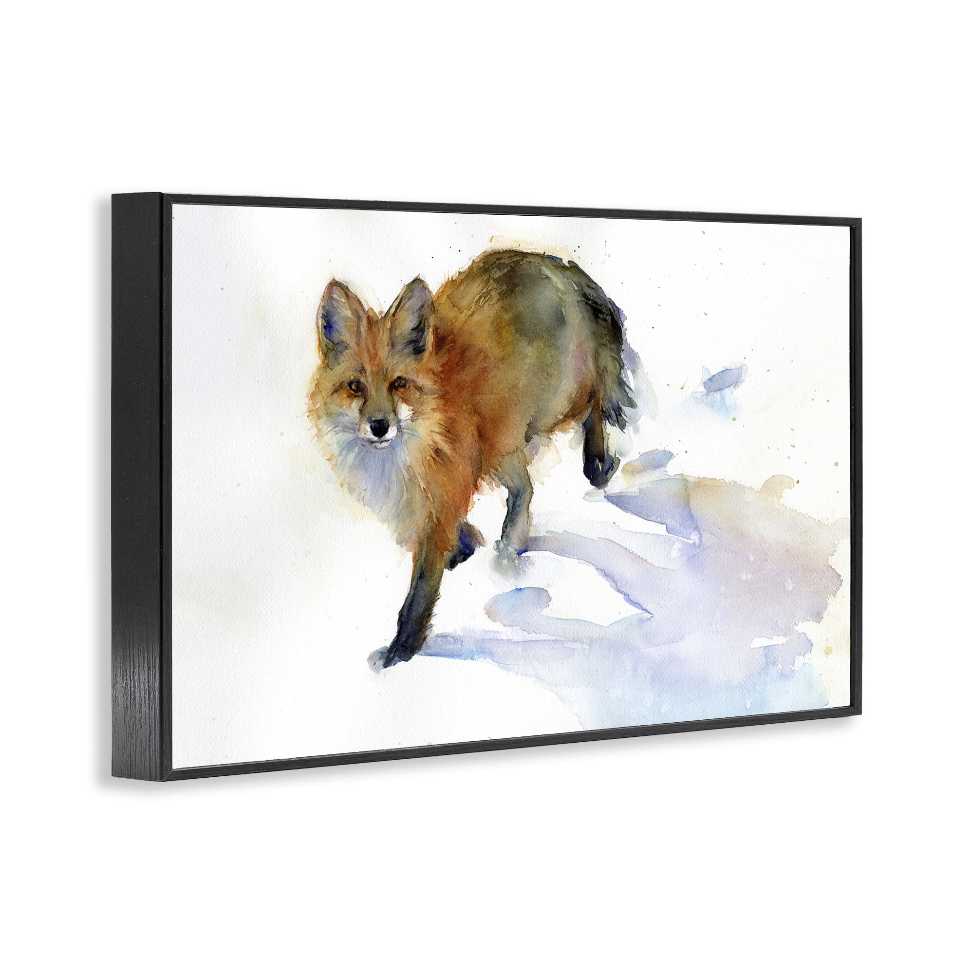 Stupell Industries Stepping Fox in Snow Animals & Insects Painting Black Framed Art Print Wall Art, 24 x 16