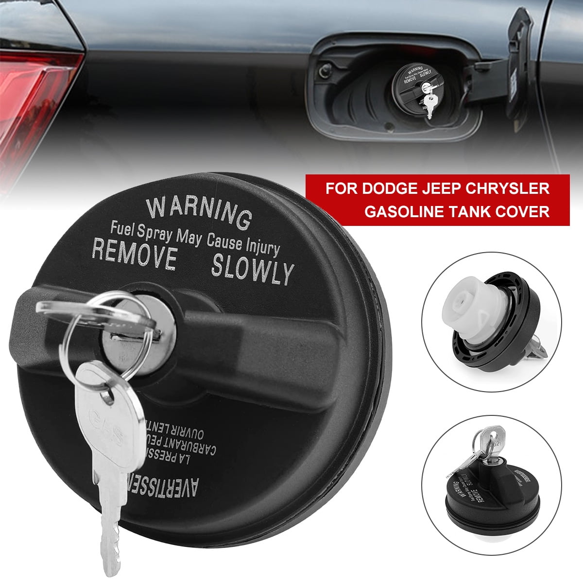 Locking Gas Cap for Dodge Journey 2009-2018, Lock Fuel Cap for Jeep Wrangler,  Locking Gas Replacement for Chrysler, Fuel Tank Gas Cap with 2 Keys  05278655AB & 5278655AB 