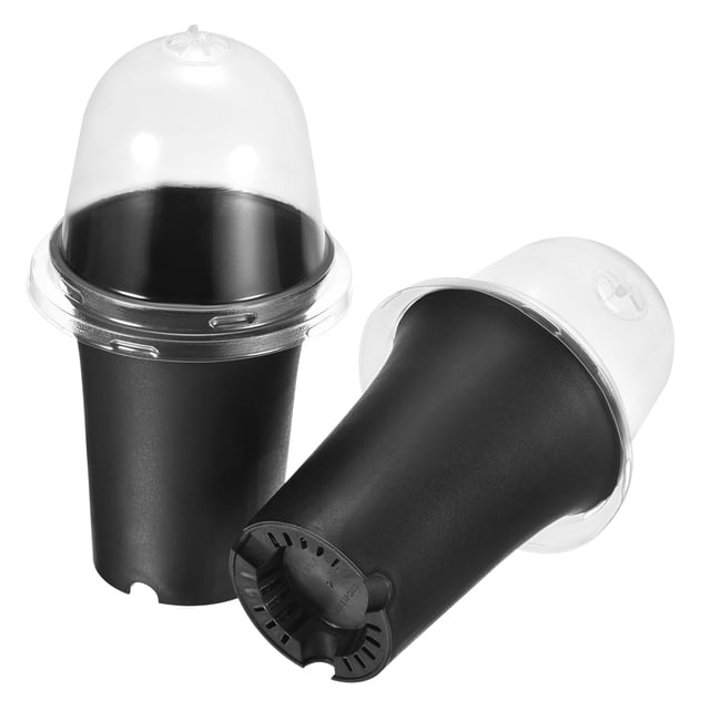 Unique Bargains 3.7' Round Nursery Pot Plastic Flower Plant Container with Cover 3 Pack Black